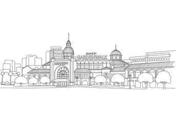 Fototapeta premium Anaheim GardenWalk in Anaheim one line drawing