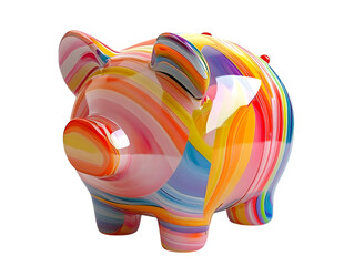 Colorful swirl piggy bank isolated on transparent background