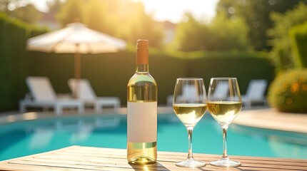 White Wine Relaxation: Poolside Vacation with Refreshments, Summer Vibes, and Sunny Retreat