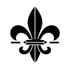 Elegant black fleur de lis symbol silhouette isolated on white background
