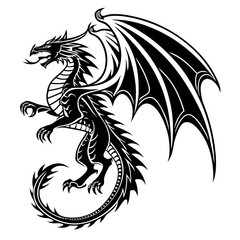 Tribal dragon silhouette with open wings and sharp claws