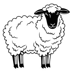 Stylized black and white sheep standing peacefully silhouette