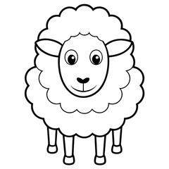 Cute cartoon sheep with fluffy wool and big eyes silhouette