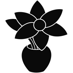 Simple black silhouette of a blooming flower in a vase