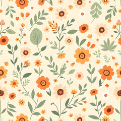 Seamless Pattern Neutral Earth Tones – Sandy beige, sage green, and terracotta florals for sustainable brands.