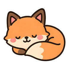 An adorable cartoon fox curled up in peaceful slumber against a transparent backdrop with soft colors and charming design.