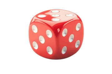 Single red die showing six dots, isolated on a white background, perfect for games or gambling themes.
