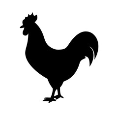 A striking black silhouette of a proud rooster standing tall