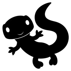 Cute cartoon gecko waving with a happy smile silhouette