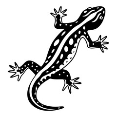 Stylized black and white gecko with white spots silhouette