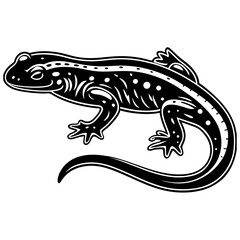 Stylized black and white silhouette of a spotted salamander