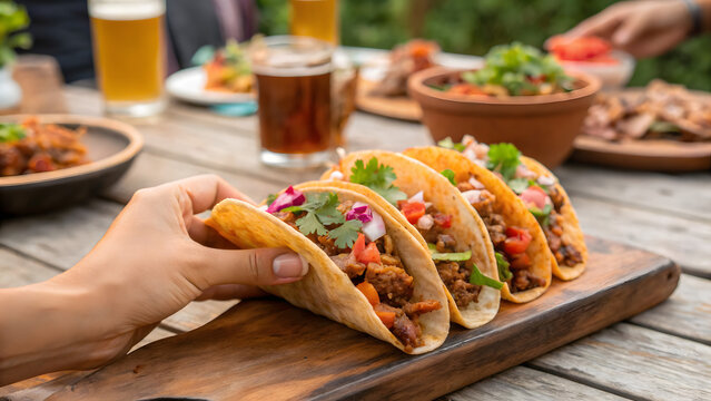 National Taco Day celebration with vibrant evening gathering