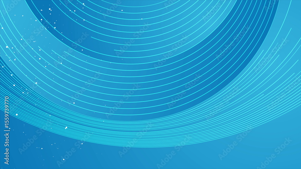 Poster Bright blue minimal abstract background with wavy lines and dots