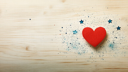 Fototapeta premium Red heart and stars on wood background, perfect for romantic themes.