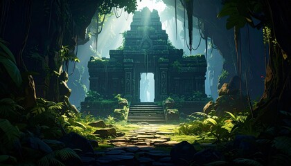 Obraz premium Ancient Temple Hidden Deep Within Lush Jungle