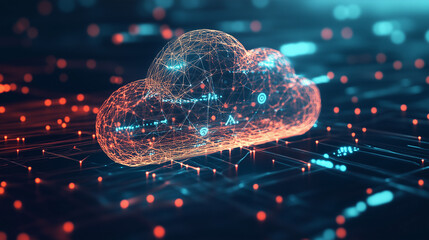 Abstract cloud computing with glowing connections and icons, symbolizing modern digital innovation and seamless data flow.
﻿