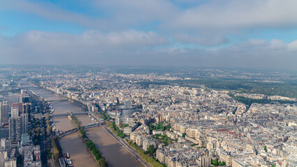 Aerial view of Paris and Seine river from Eiffel tower