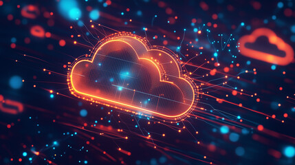 Abstract cloud computing with glowing connections and icons, symbolizing modern digital innovation and seamless data flow.
﻿