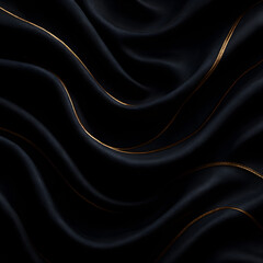 Fototapeta premium Luxurious Black Silk Fabric with Elegant Golden Waves. Abstract Background.