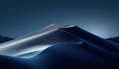 Minimalist ethereal desert dunes at night with soft moonlight glow, deep blue to white gradient background and subtle shadows for modern wallpaper design