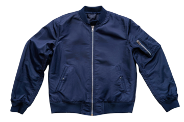 Navy blue bomber jacket, front view