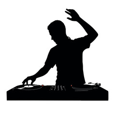 silhouette of young dj playing music 