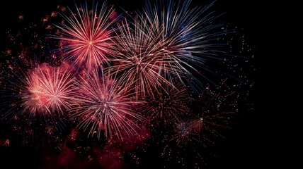 Fototapeta premium Beautiful vibrant fireworks display showcasing colorful bursts against a stunning black night sky.