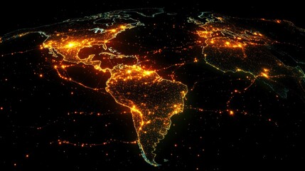 Illuminated Earth at night, showing city lights and global connections.