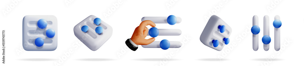Fototapete a hand adjusting a 3d rendered modern minimal setting interface and other equalizer or slider elemen