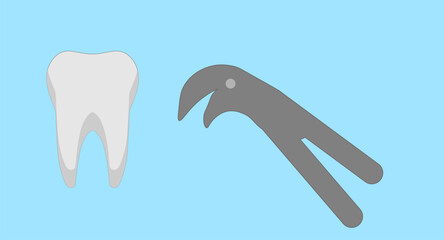 tooth and forceps on a blue background,