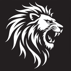 Savage Lion Head Tribal Art silhouette vector.