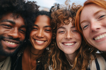 A group of people with different hair colors and one of them is smiling