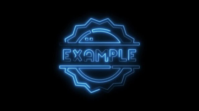 Animated neon example badge displaying futuristic design isolated on black background loop