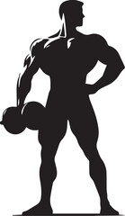 Print Muscular Bodybuilder Silhouette Flexing Biceps