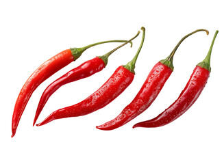 Set of red hot chili peppers isolated on a transparent background in PNG format.