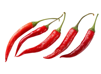  Set of red hot chili peppers isolated on a transparent background in PNG format. © jahanarabegum7973