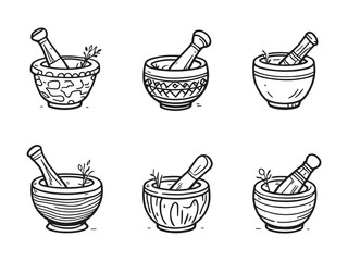 Simple outline of mortar and pestle kitchen utensil illustration