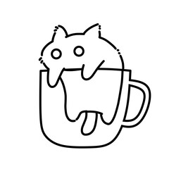 Simple cat coffee line art illustration 