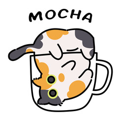 Cute mocha coffee cat illustration art