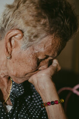 The old woman's felling lonely.(dementia and Alzheimer’s disease)