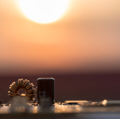 Abstract, Close up at electronic circuits, we see the technology of the mainboard, which is the...