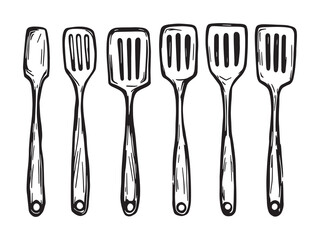 spatula kitchen utensil line art vector hand drawn style