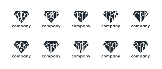 Diamond real estate building logo design collection. Diamond real estate building logo icon and jewelry