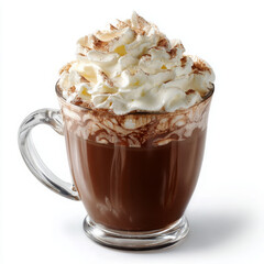 Hot chocolate drink with whipped cream looks delicious and very comforting