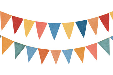Fototapeta premium Colorful bunting banner for a party, isolated on a transparent background in PNG format.