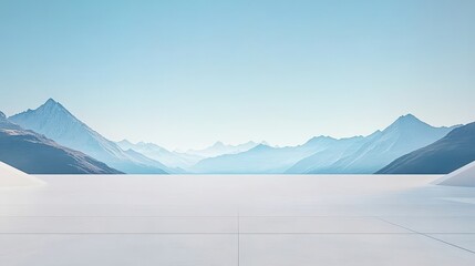 Minimalist Landscape with Snow-Capped Mountains and a Smooth Foreground