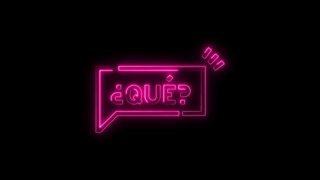 Animated pink neon sign question in spanish on black background for graphic design