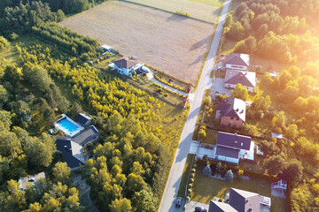 Aerial shot of new residential area with large private houses