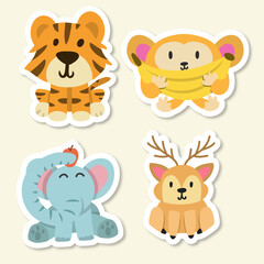 Animals cute sticker collection hand drawn cartoon vector for kids