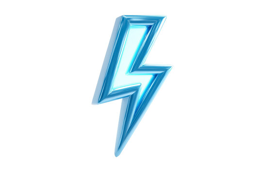 3D blue thunder symbol isolated on transparent background.